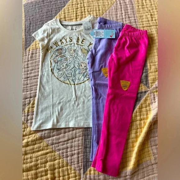 NWT Disney Princess Shirt and 2 Legging Bundle size 4/5 - Picture 1 of 5